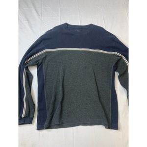 Men's Genuine Sonoma Jean Company Navy Blue V-Neck Striped Chunky Knit Sweater L